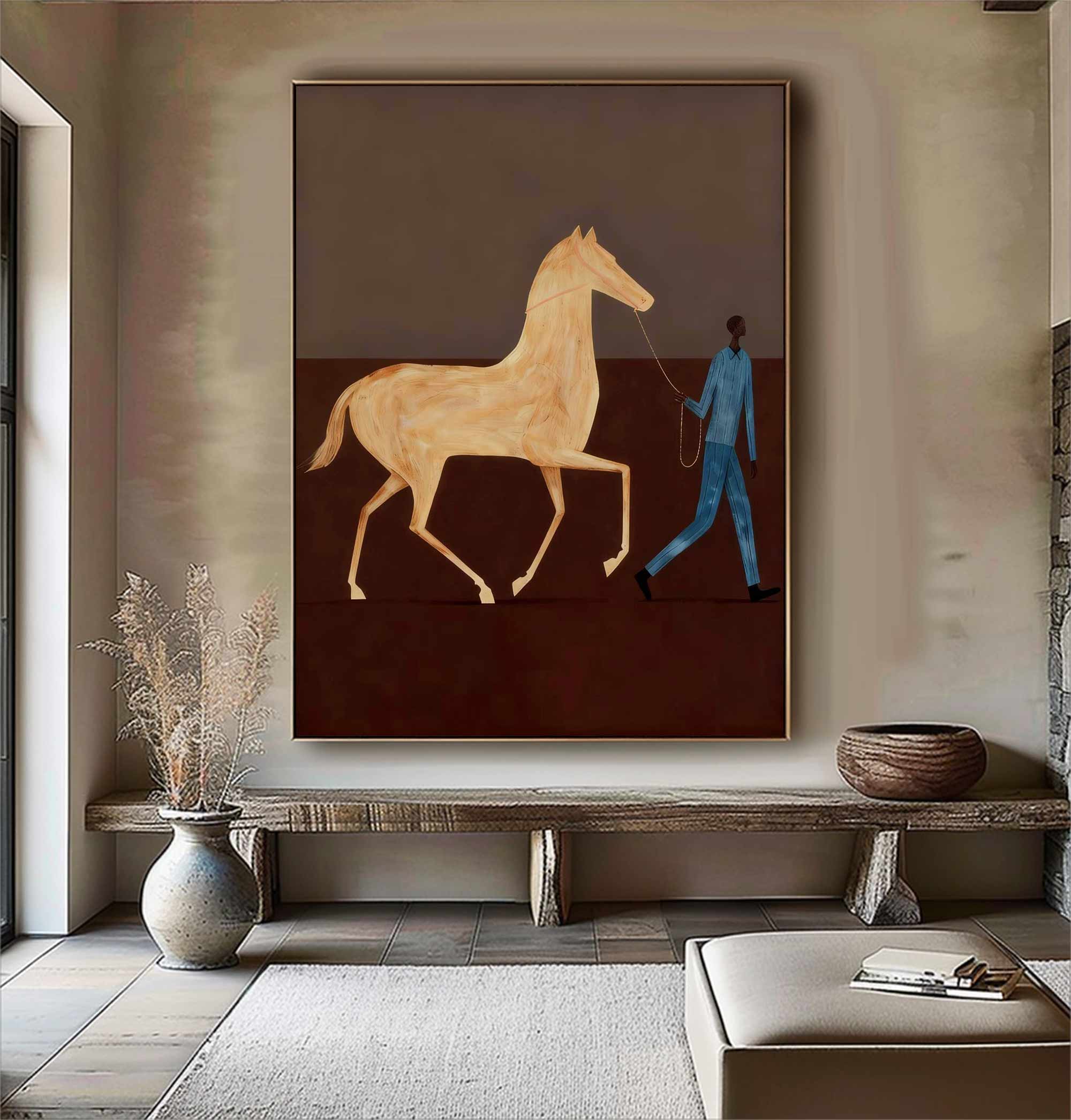 Surreal Horse Art Painting Horse Painting Modern Folk Art Horse & Rider