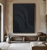 Black wall art Black wall decor Black Abstract art Black 3D Textured Painting