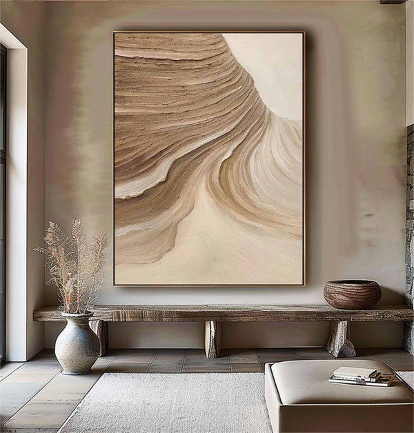 Beige Minimalist Wall Art,Beige Brown Abstract Painting,Large Beige Textured Painting