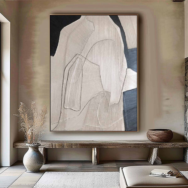 Beige and Black canvas wall art Beige and Black Minimalist Painting Beige Abstract art Beige wall Decor