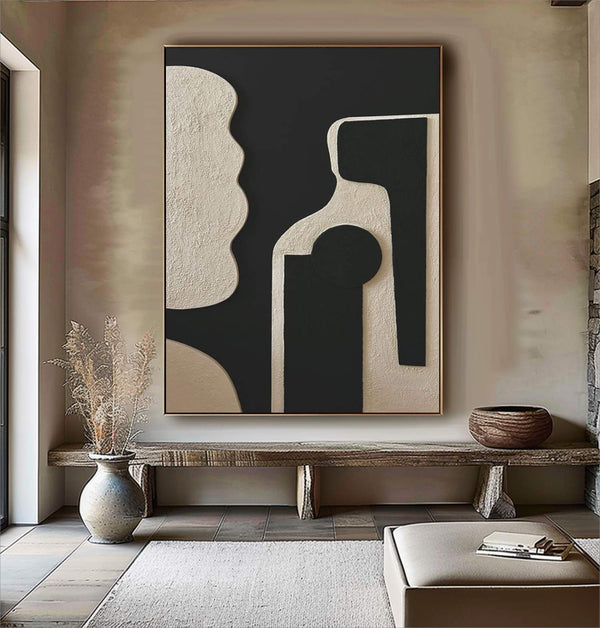 Black and white 3D Textured Painting Black and white 3D Minimalist Painting Large Black and white Abstract Painting