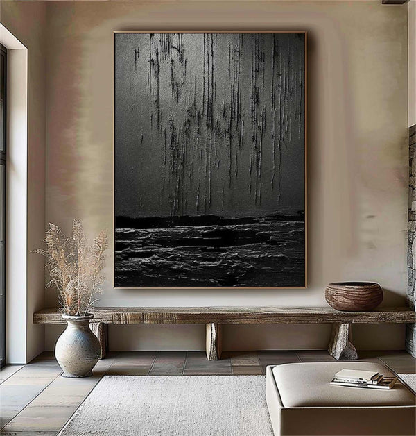 Black textured wall art Black Textured Painting Contemporary Black Abstract Painting