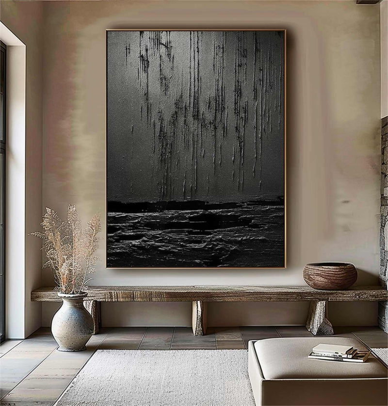 Black textured wall art Black Textured Painting Contemporary Black Abstract Painting