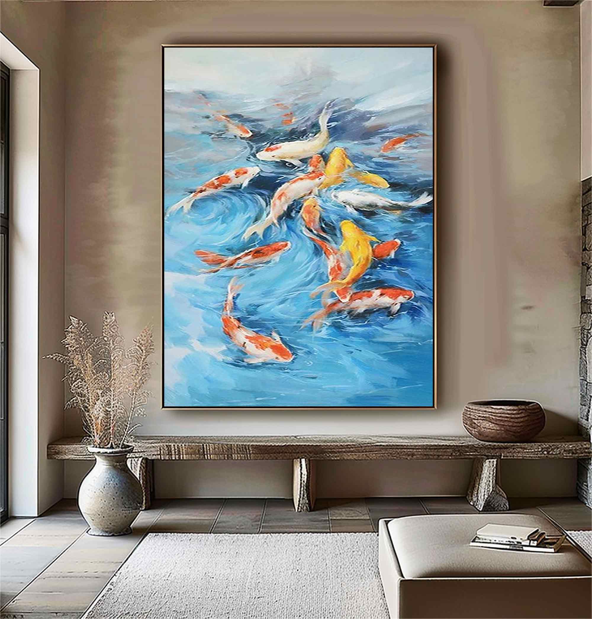 Koi Fish Oil Painting Goldfish Original Fine Art Animals Oil Artwork Fish Wall Art Decor