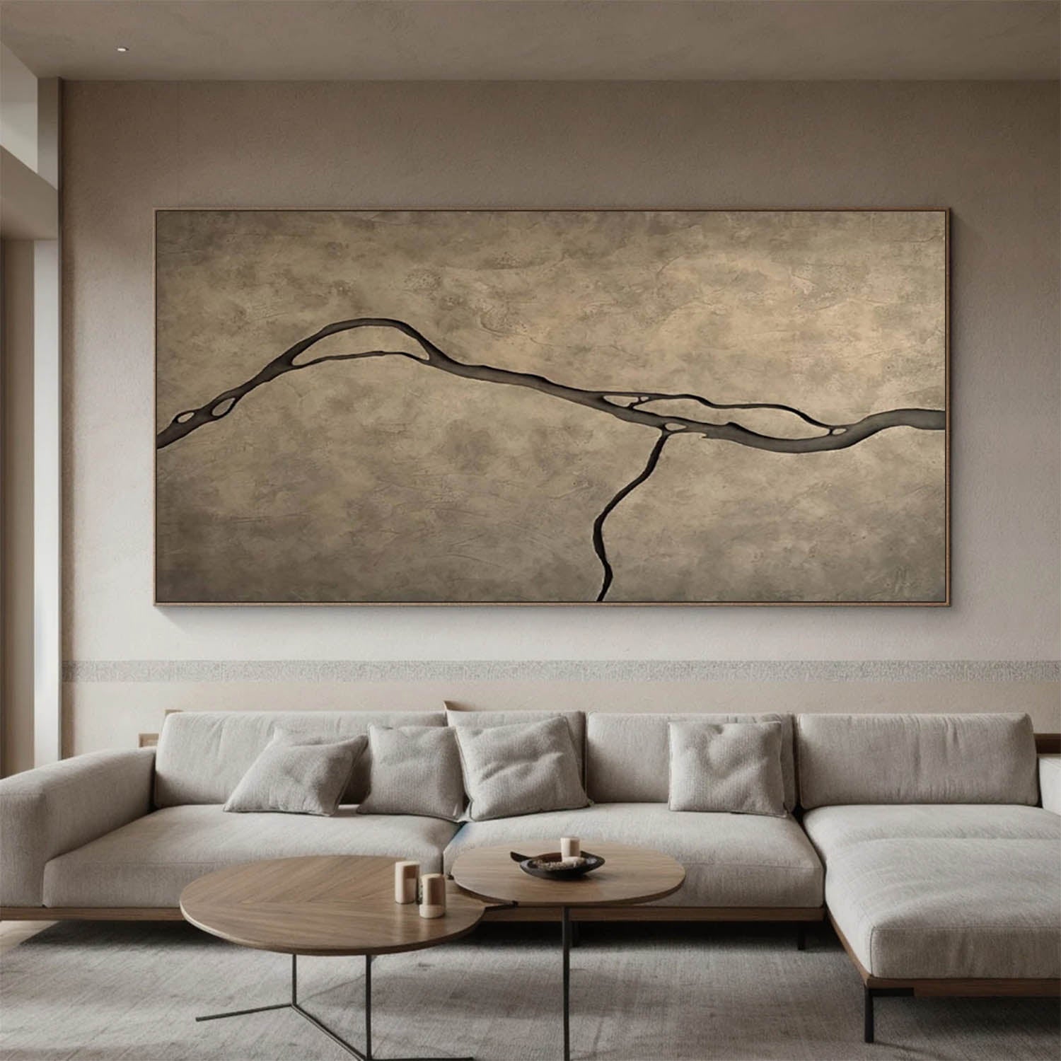 Earth Tone Wood Wall Art, Abstract Sandstone River Relief, Modern Boho Wabi Sabi Wall Decor
