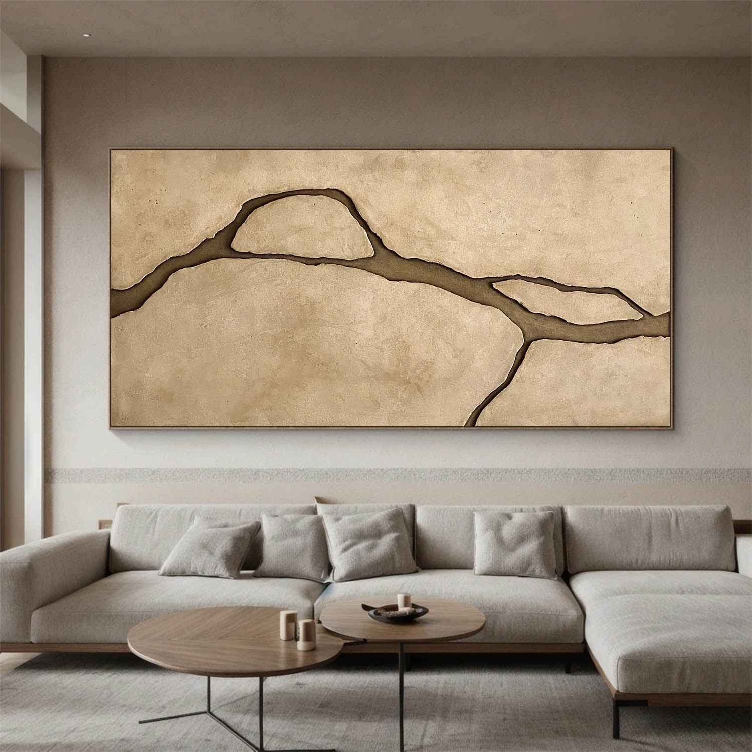 Hand-Painted Wood Carving Wall Art, Abstract Sandstone River Relief, Boho Decor
