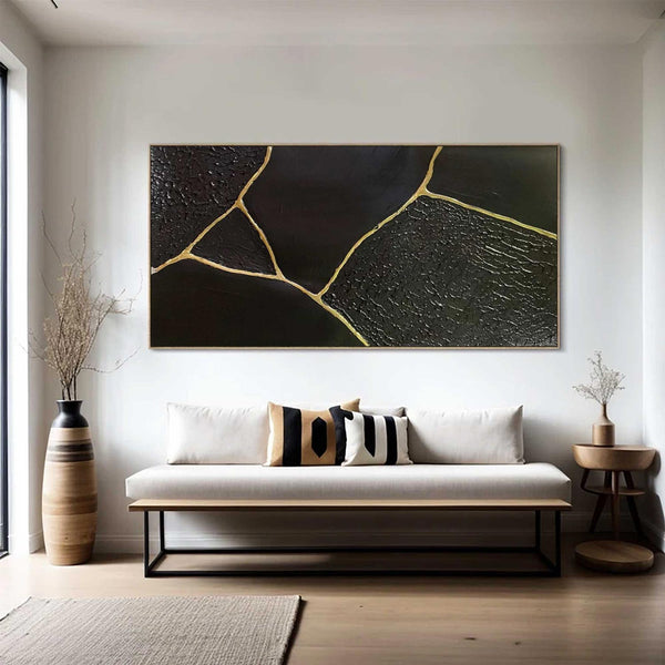 Large Black Abstract Painting Black and Gold abstract wall art Black and Gold Minimalist Painting