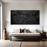 Large Black Abstract Painting Black and Gold abstract wall art Black and Gold Minimalist Painting