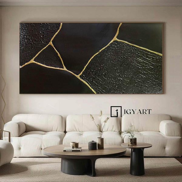 Large Black Abstract Painting Black and Gold abstract wall art Black and Gold Minimalist Painting