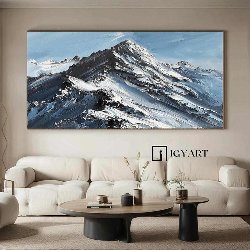 Large Original 3D White Mountain Painting Snow Mountain Wall Art Snow Mountain Painting Skiing Ar