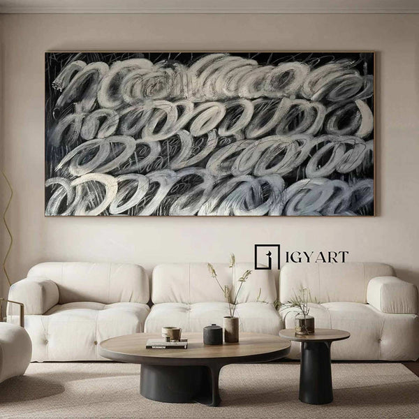 Large Black Abstract Painting Black abstract wall art Black and White Abstract Line Painting Black Minimalist Painting