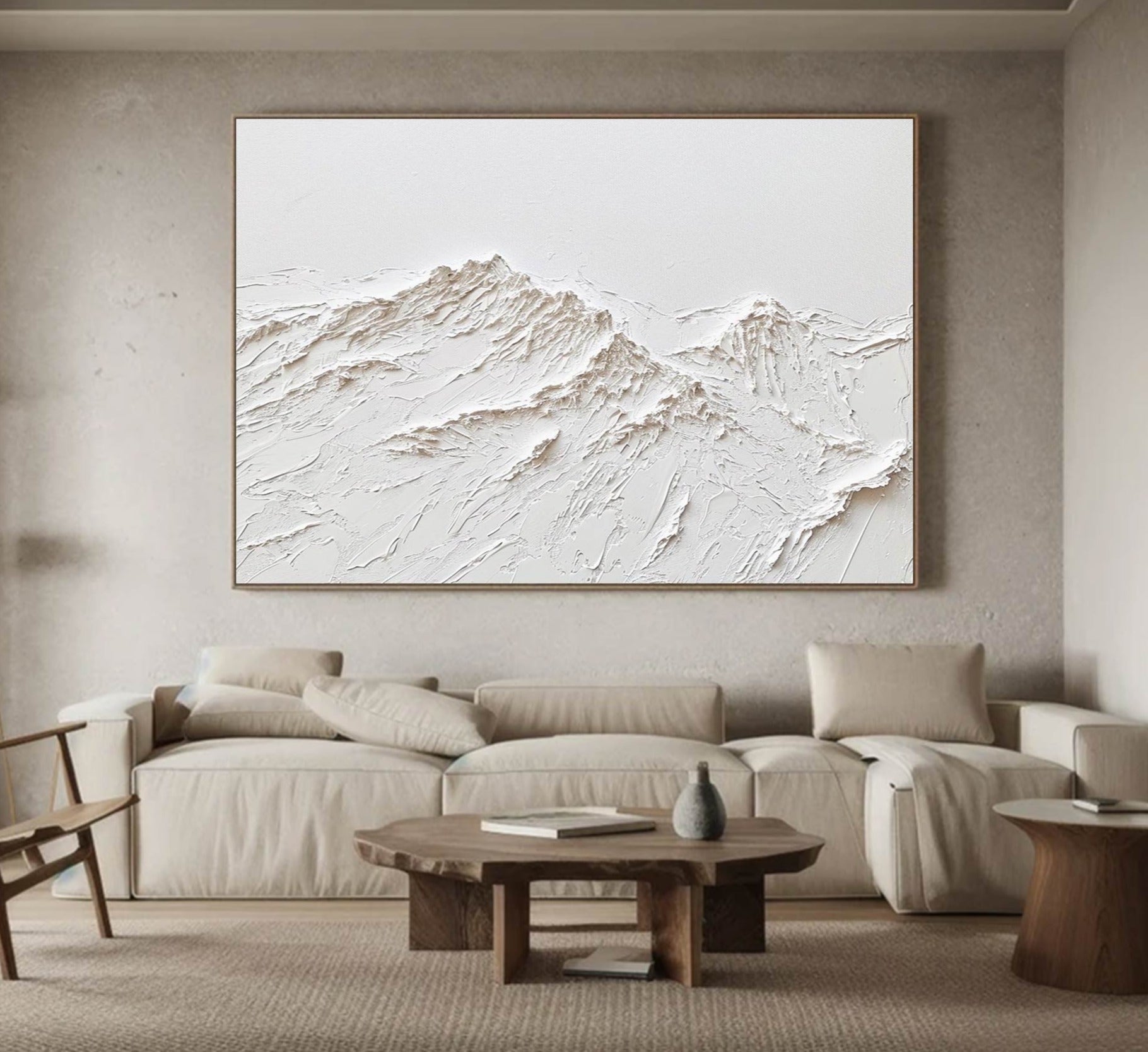 white Snow mountain painting white textured wall art white plaster art
