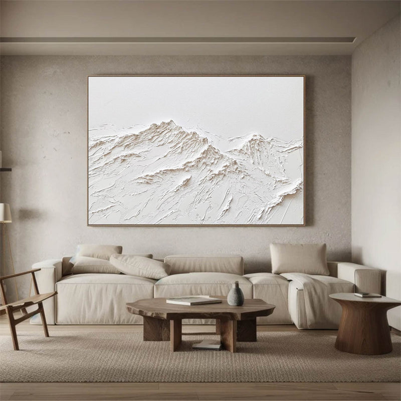 white Snow mountain painting white textured wall art white plaster art