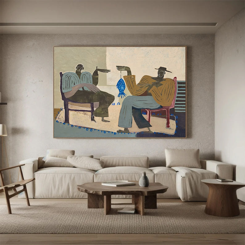 Hand-painted dining room wall art Modern rustic figurative painting