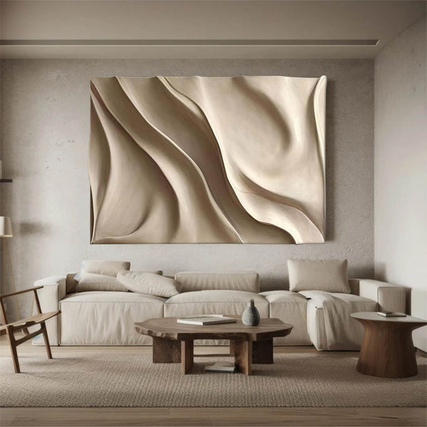 Wood carving wall art Art Beige Sculptured art Painting sculpture Abstract 3D Textured Wall Art