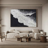 Large Black and white Abstract art Black Ocean wave Abstract Painting Black 3D Textured Painting