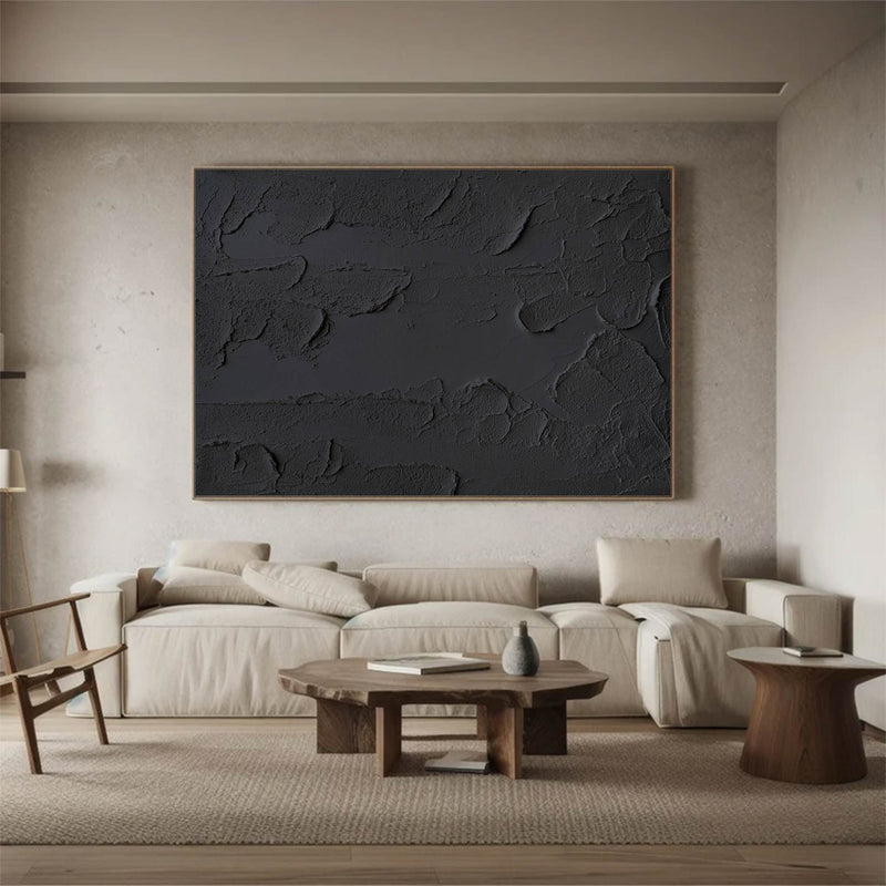 Black 3D Abstract Painting Black 3D Textured Painting Large Black Abstract wall art