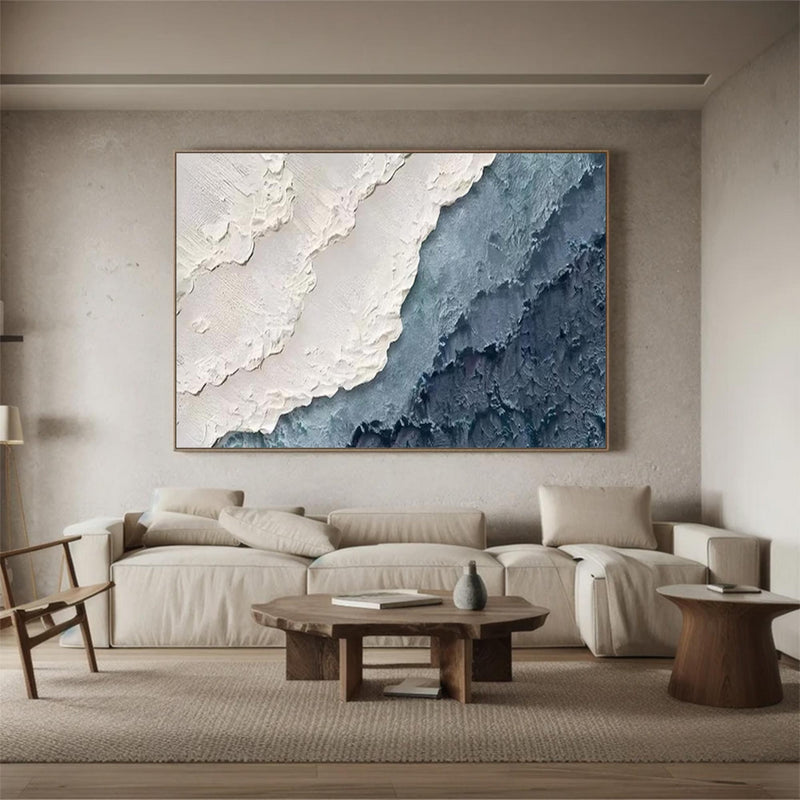 Large Blue waves Abstract painting Blue Sea Wave textured wall art Light Blue plaster wall art large Blue abstract wall art