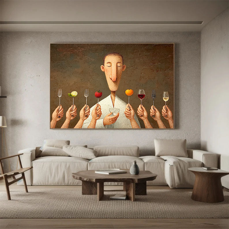 Modern Dining Room Art Kitchen Wall Art Foodie Wall Decor Fruit and Wine Art Painting