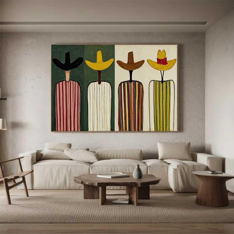 Large Abstract Cowboy Oil Painting on Canvas - Textured Mid-Century Western Wall Art