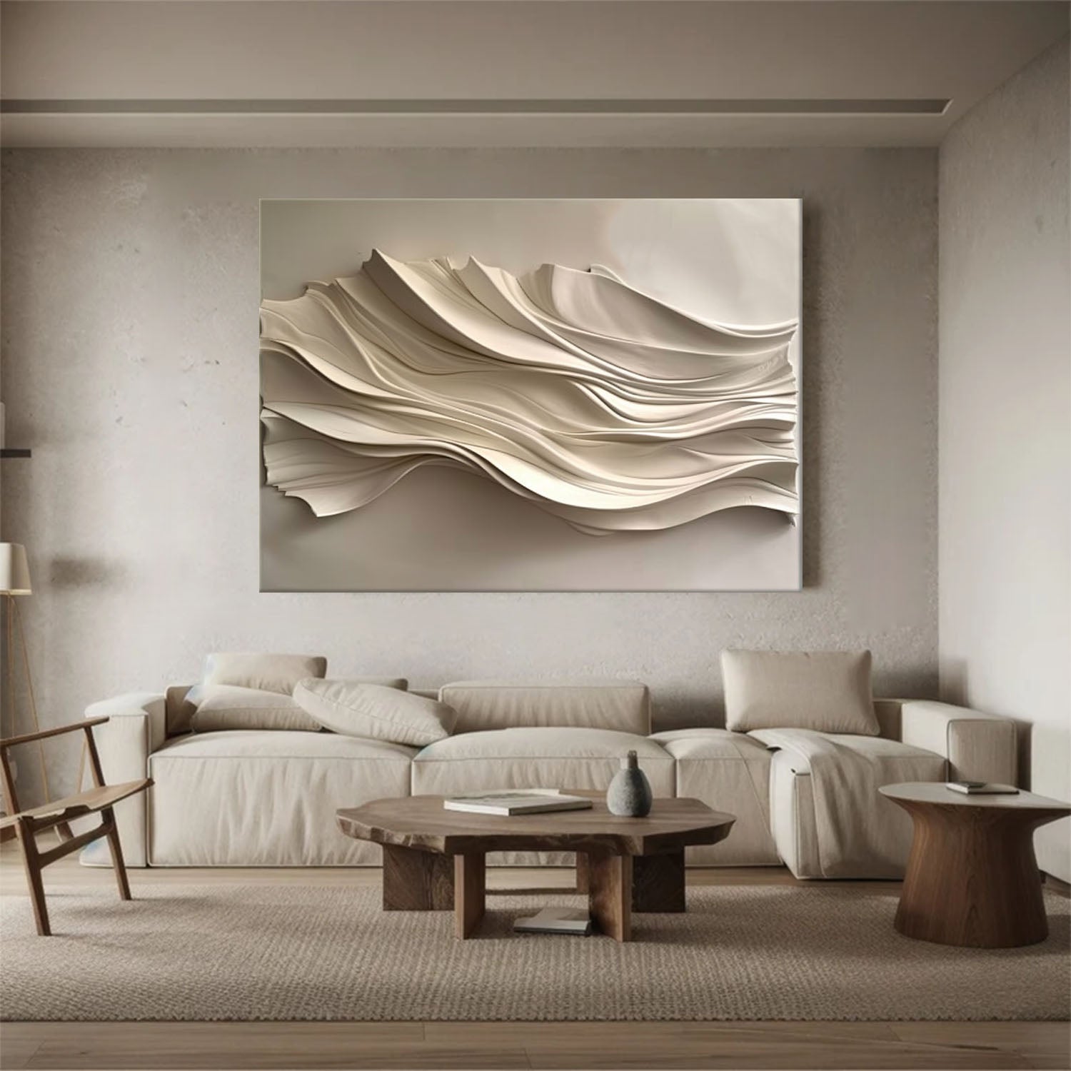 Beige Sculptured art Wood carving wall art Beige 3D Textured Wall Art