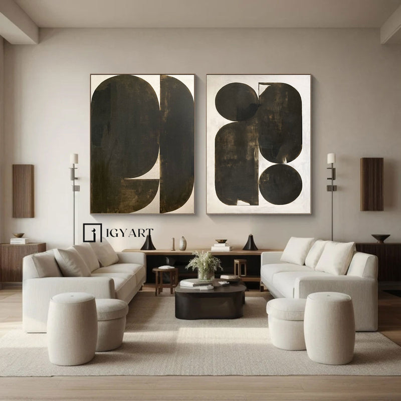 Set of 2 Black White Abstract Wall Art Set of 2 Black White Wall Art Black White Wall Decor