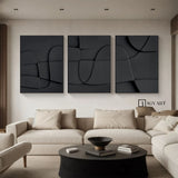 Set of 3 Black Sculptured art Painting Set of 3 Black textured Sculptured wall art Set of 3 Black Wood carving wall art