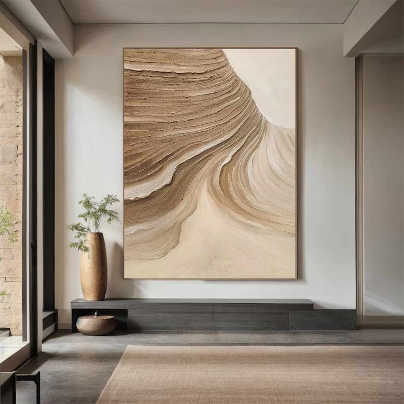 Beige Minimalist Wall Art,Beige Brown Abstract Painting,Large Beige Textured Painting