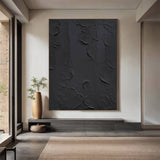 Black Wabi-Sabi Wall Art Black 3D Abstract Painting Black 3D Textured Painting Black plaster wall art