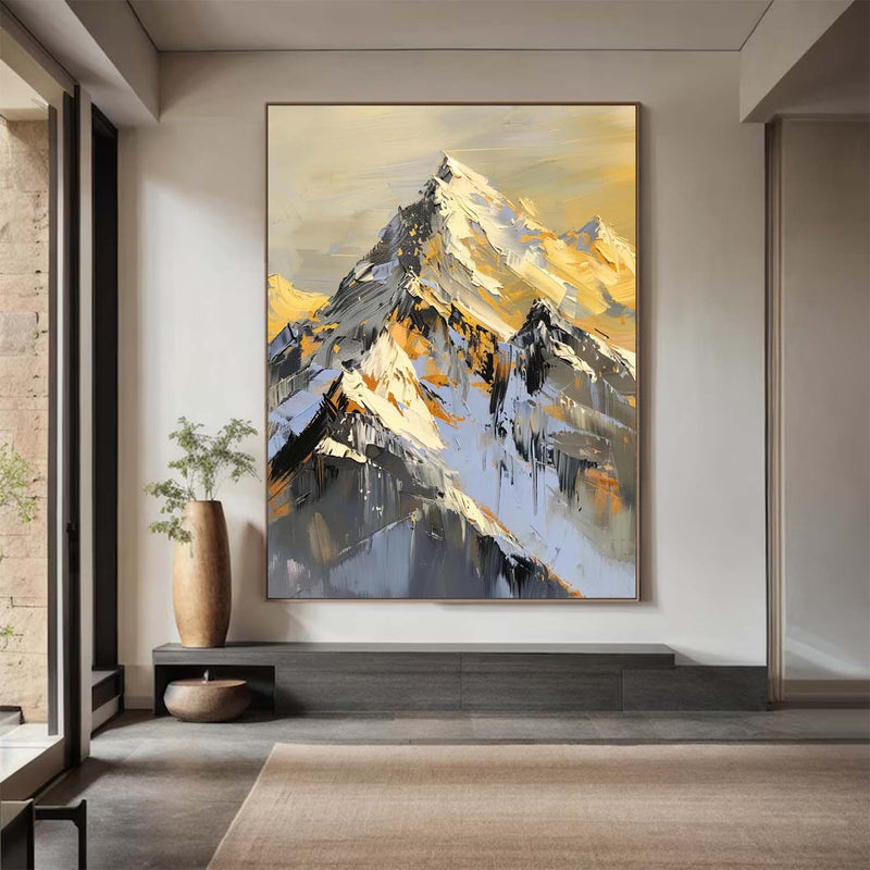 Snow mountain painting golden Snow mountains artwork mountain landscape painting.