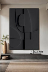 Wood carving wall art Black Textured Wall art Black Sculptured art Painting Customized colors