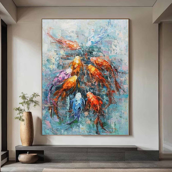 Koi Fish Oil Painting Goldfish Original Fine Art Animals Oil Artwork Fish Wall Art Decor