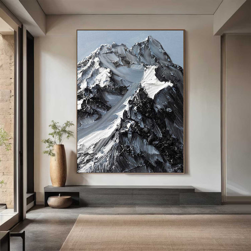 Snow mountain Abstract Painting Black and White Snow mountain painting Black and White mountain landscape painting