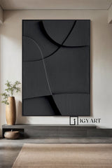 Black Sculptured art Painting Black Textured Wall art Wood carving wall art Black sculptured minimalist art Customizable colors