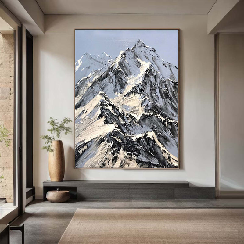 Snow mountain Abstract Painting Black and White Snow mountain painting Black and White mountain landscape painting