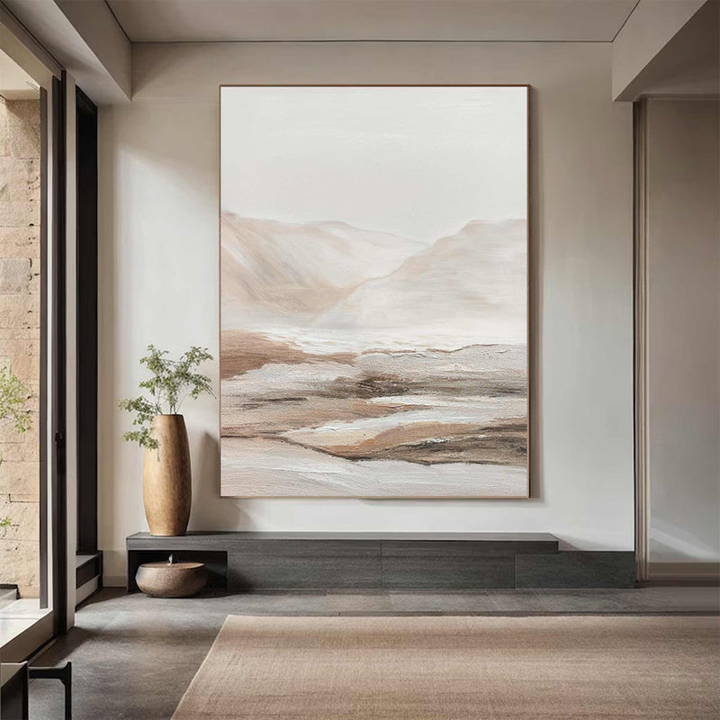 Beige canvas wall art Beige landscape painting Beige Abstract art Beige and white wall Decor Beige wall art