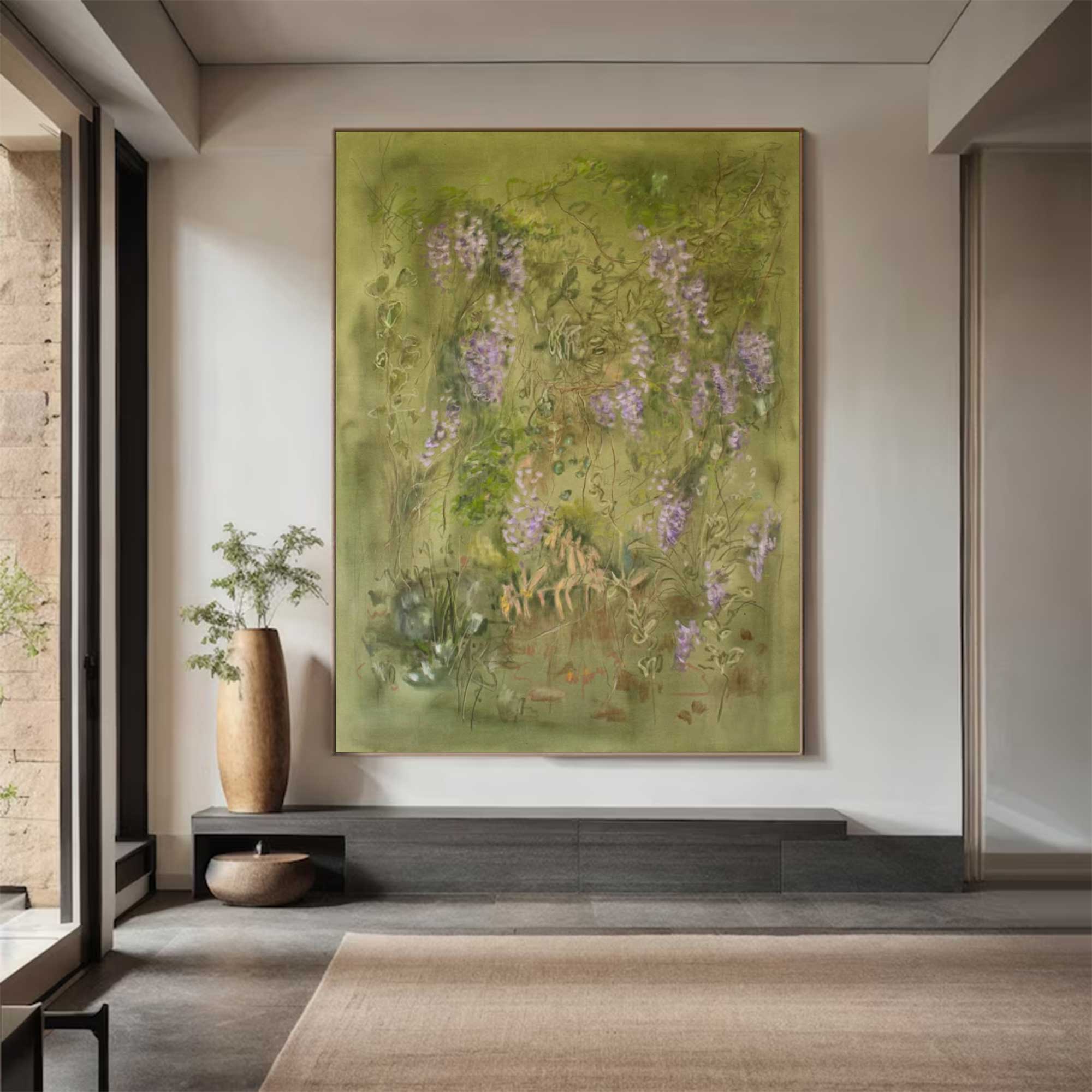 flower painting Green abstract painting, green plant wall painting