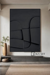 Wood carving wall art Black Sculptured art Painting Black Textured Wall art Black sculptured minimalist art Customized colors