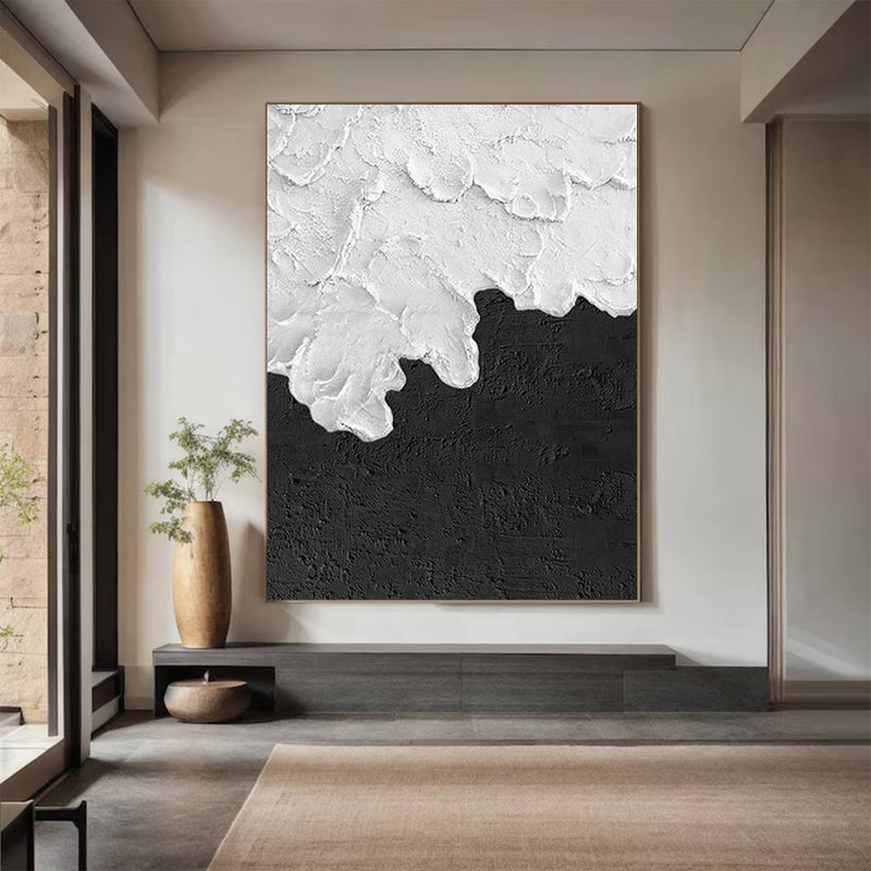 Large Black and white Abstract Painting Black and white wall art Black and white 3D Textured Painting