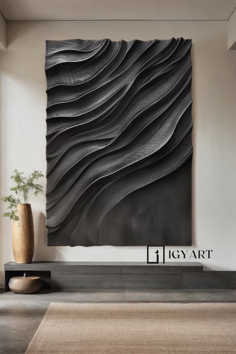 Wood Wall decor Black sculpture Wall art Black Wood carving wall art