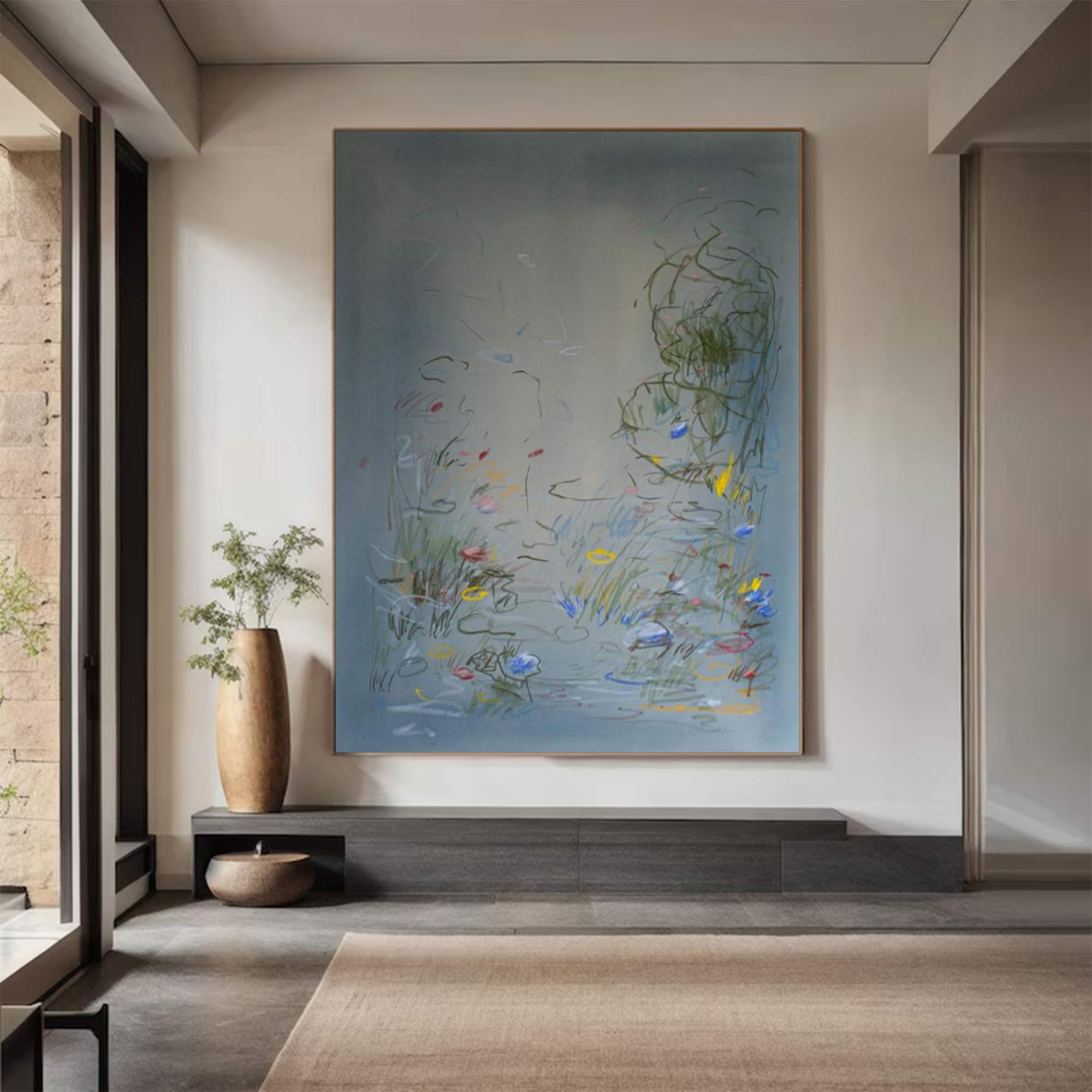 flower painting Blue abstract painting, Blue plant wall painting