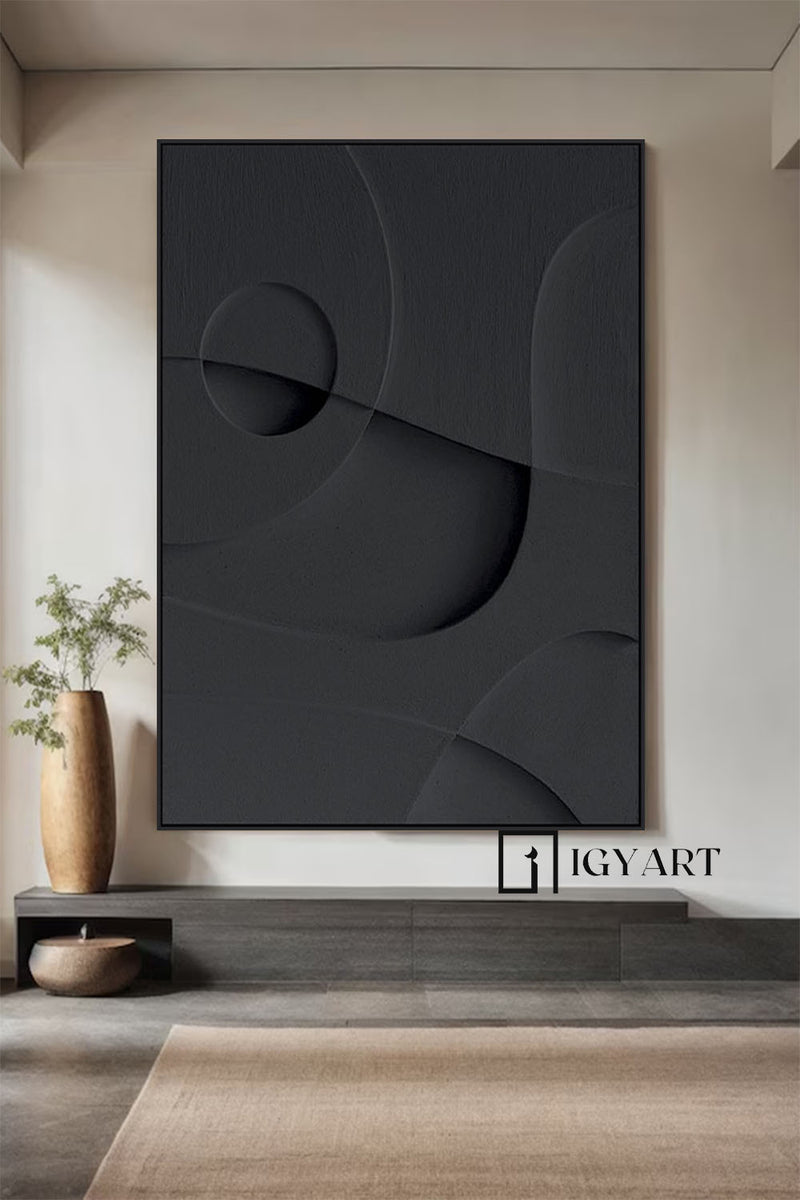 Black Textured Wall art Wood carving wall art Black Sculptured art Painting Black sculptured minimalist art Customized colors