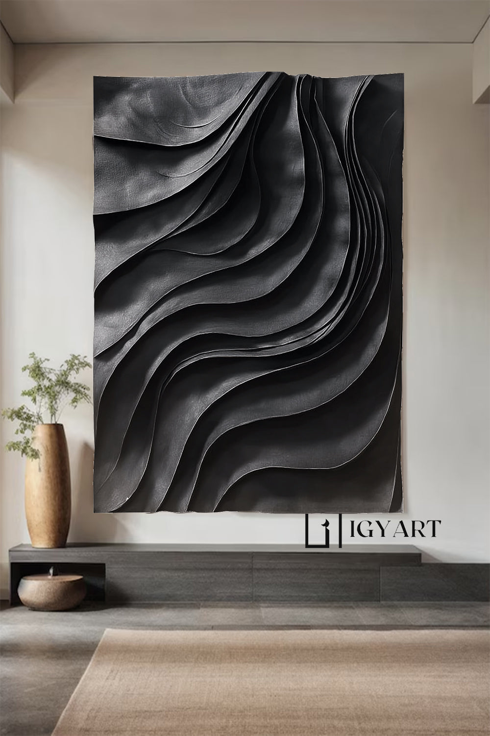 Black sculpture Wall art Wood Wall decor Black Wood carving wall art