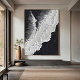 Large Black and white Waves Abstract Painting Black and white Waves Textured Painting