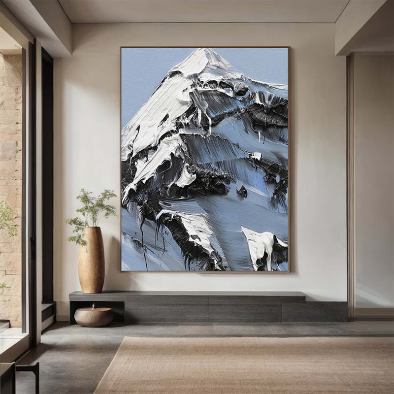 Black and White Snow mountain painting Snow mountain Abstract Painting Black and White mountain landscape painting