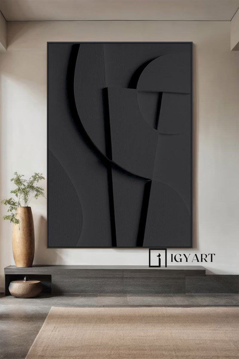 Black Sculptured art Painting Wood carving wall art Black Textured Wall art Customized colors