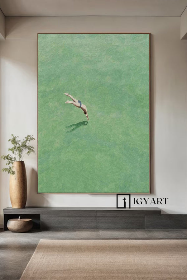 Diving Swimming Drawing A man Swimming Drawing Large green wall art swimming painting holiday style wall art