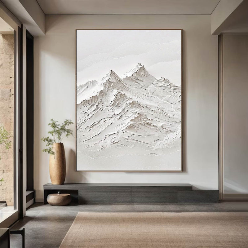 White Textured Art Large White Abstract Art White Wall Decor White 3d Wall Art Snow Mountain Art