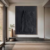 Large Black Abstract Painting Black wall art Black plaster art Black textured wall art