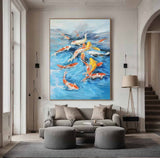 Koi Fish Oil Painting Goldfish Original Fine Art Animals Oil Artwork Fish Wall Art Decor